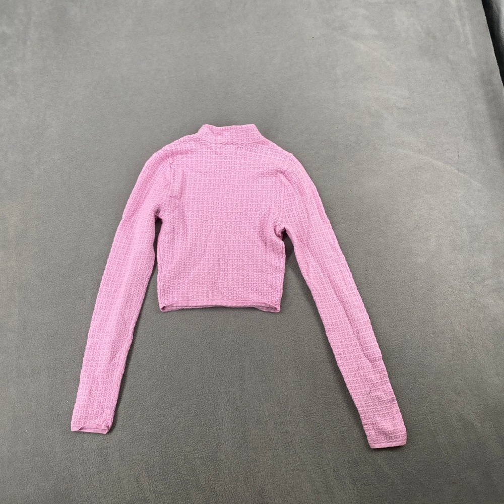 LA Hearts Pink Textured Waffle Knit Mock Neck Long Sleeve Crop Top XS